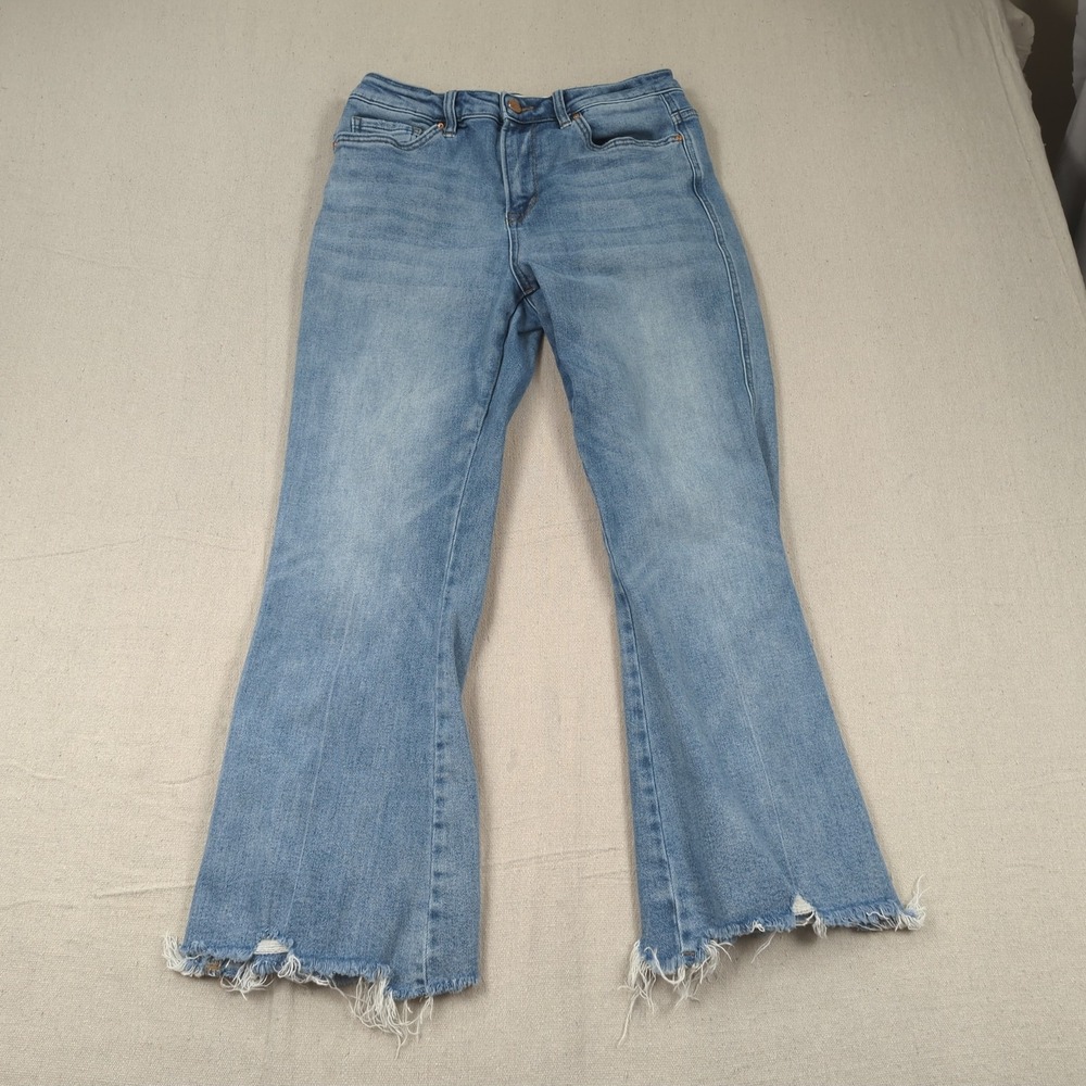Mica Jeans Womens 29 Blue Crop Flare Raw Hem Light Wash